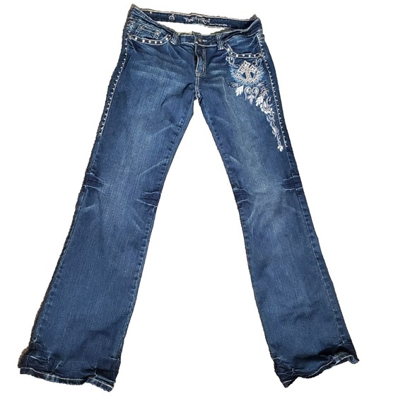 Trinity Ranch Jeans  Womens 15 Blue Distressed Embellished Studs Cowgirl 34Wx35L - Picture 1 of 12